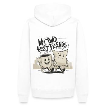 Kaffeetasse und Kissen My Two Best Friends - Männer Premium Bio Hoodie - Weiß - Hinten - Nico (187cm)