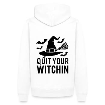 Halloween disant citation Quittez votre sorcière - Sweat à capuche Premium bio Homme - blanc - Dos - Nico (187cm)