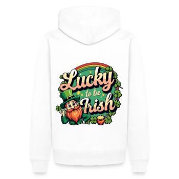 Lucky to be Irish – St. Patrick's Day Leprechaun - Men’s Premium Organic Hoodie - white - Back - Nico (187cm)