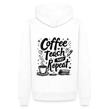 CoffeeTeach Repeat – Formation des formateurs d’enseignants - Sweat à capuche Premium bio Homme - blanc - Dos - Nico (187cm)