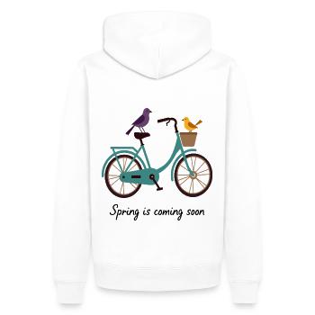 Le printemps arrive, vélo avec des oiseaux - Sweat à capuche Premium bio Homme - blanc - Dos - Nico (187cm)