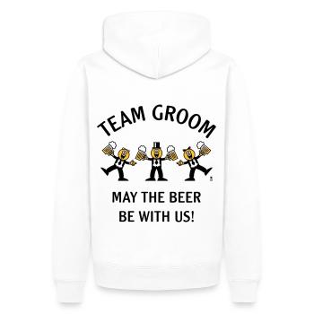 Team Groom (Karikatur / Bier mit uns / 3C / B) - Männer Premium Bio Hoodie - Weiß - Hinten - Nico (187cm)