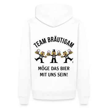 Team Bräutigam (Karikatur / Bier Mit Uns / 3C / B) - Männer Premium Bio Hoodie - Weiß - Hinten - Nico (187cm)