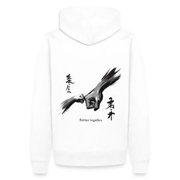 Le pouvoir de l’équipe : les salutations de la famille - Sweat à capuche Premium bio Homme - blanc - Dos - Nico (187cm)