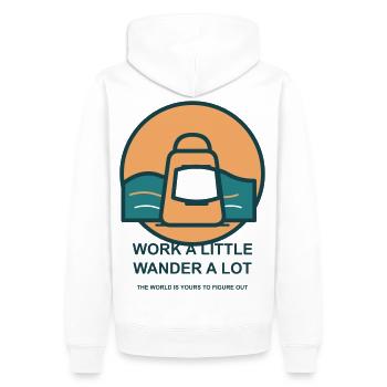 Weniger Arbeit, Mehr Reisen - Männer Premium Bio Hoodie - Weiß - Hinten - Nico (187cm)