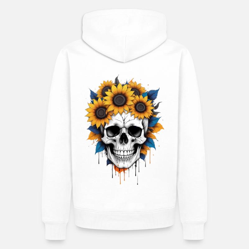 Crâne fleuri - Sweat à capuche Premium bio Homme - blanc
