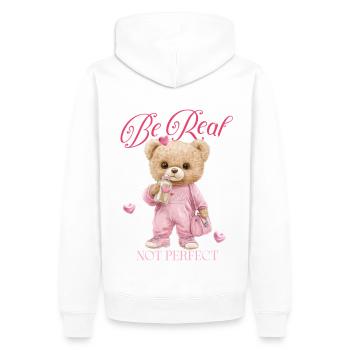 Be Real - Not Perfect - Teddy - Männer Premium Bio Hoodie - Weiß - Hinten - Nico (187cm)