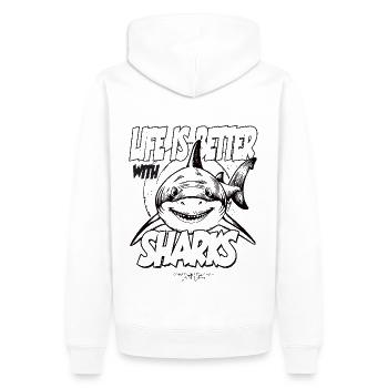 La vie est meilleure avec les requins - Sweat à capuche Premium bio Homme - blanc - Dos - Nico (187cm)