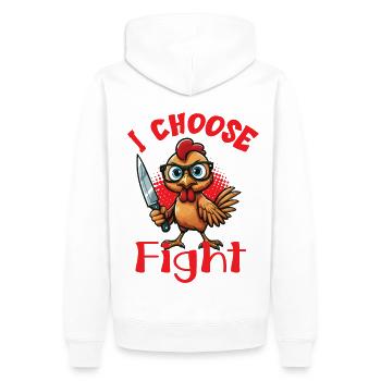 Je choisis le combat, un drôle de poulet - Sweat à capuche Premium bio Homme - blanc - Dos - Nico (187cm)
