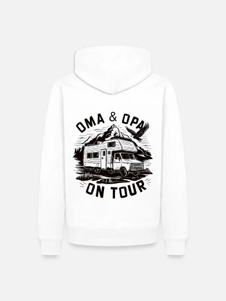 Oma en opa op rondreis camper - Mannen Premium Bio hoodie - wit
