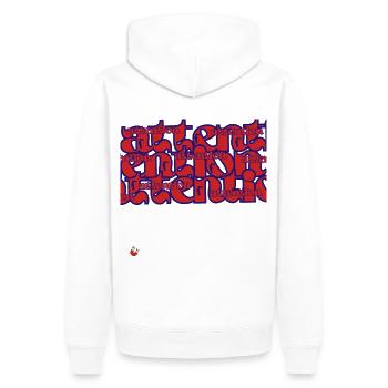 ATTENTION - *superlative ambition apparell* / LOA - Männer Premium Bio Hoodie - Weiß - Hinten - Nico (187cm)
