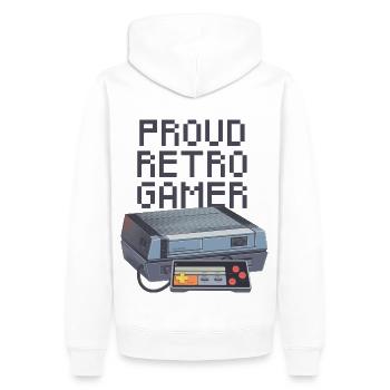 Stolzer Retro Gamer - dunkel - Männer Premium Bio Hoodie - Weiß - Hinten - Nico (187cm)