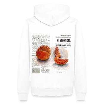 Blutorange auf Zeitungspapier gemalt - Männer Premium Bio Hoodie - Weiß - Hinten - Nico (187cm)