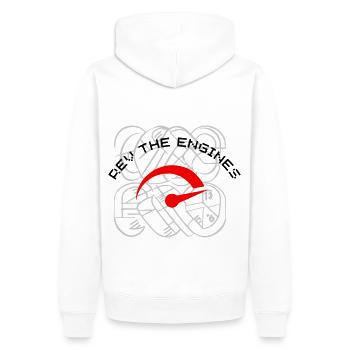 REV THE ENGINE - Männer Premium Bio Hoodie - Weiß - Hinten - Nico (187cm)