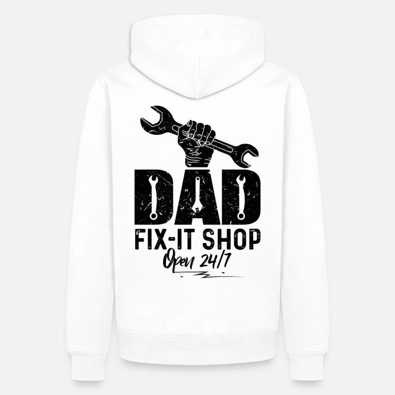 Papa Fix-It Shop Ouvert 24/7 - Sweat à capuche Premium bio Homme - blanc