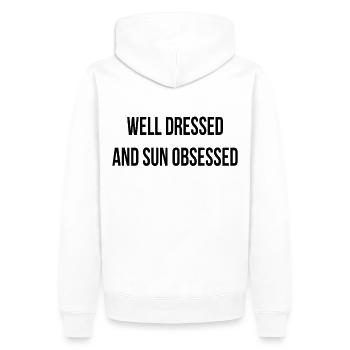 Well dressed and sun obsessed - Sweat à capuche Premium bio Homme - blanc - Dos - Nico (187cm)
