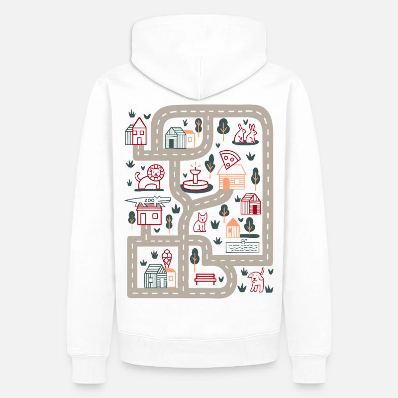 Kartenpfad Bunte Dorfwelt - Männer Premium Bio Hoodie - Weiß