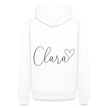 Clara Nom Prénom Fille - Sweat à capuche Premium bio Homme - blanc - Dos - Nico (187cm)