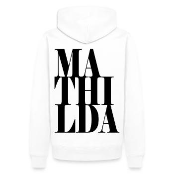 Mathilda Surname First name Modern font Word Art - Men’s Premium Organic Hoodie - white - Back - Nico (187cm)