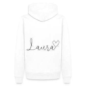 Laura Nom Prénom Fille - Sweat à capuche Premium bio Homme - blanc - Dos - Nico (187cm)