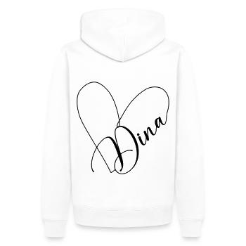 Dina Nom Ligne de Coeur - Sweat à capuche Premium bio Homme - blanc - Dos - Nico (187cm)