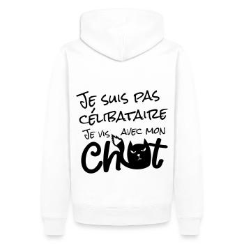 Je suis pas célibataire, je vis avec mon chat ! - Sweat à capuche Premium bio Homme - blanc - Dos - Nico (187cm)