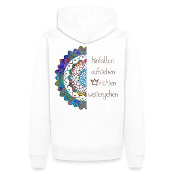 Hinfallen Aufstehen Krone richten Mandala Blume - Männer Premium Bio Hoodie - Weiß - Hinten - Nico (187cm)
