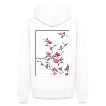 Kirschblüten Florales Design - Männer Premium Bio Hoodie - Weiß - Hinten - Nico (187cm)