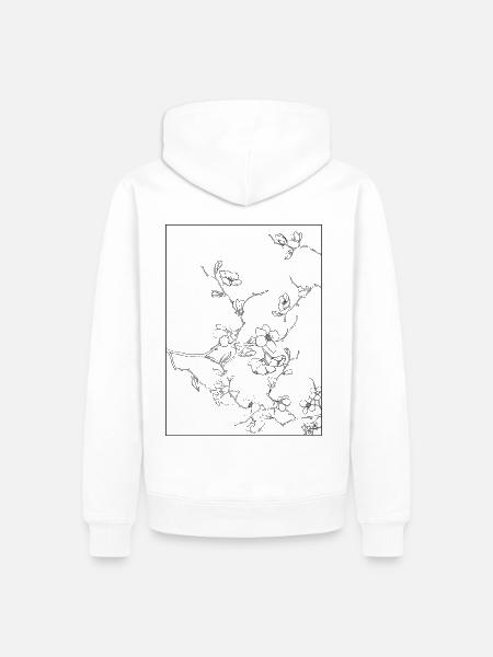Design floreale Ciliegio Fiore Contorno Nero - Felpa con cappuccio ecologica premium da uomo - bianco