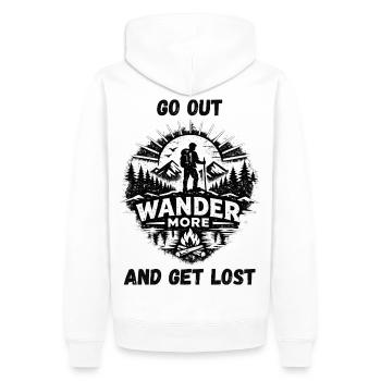 Wander More Backprint - Männer Premium Bio Hoodie - Weiß - Hinten - Nico (187cm)