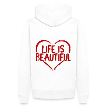 Herz Spruch Zitat Life is beautiful - Männer Premium Bio Hoodie - Weiß - Hinten - Nico (187cm)