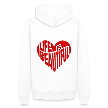 Herz Spruch Zitat Life is beautiful - Männer Premium Bio Hoodie - Weiß - Hinten - Nico (187cm)