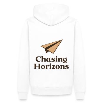 Avion en papier disant citation à la poursuite des horizons - Sweat à capuche Premium bio Homme - blanc - Dos - Nico (187cm)