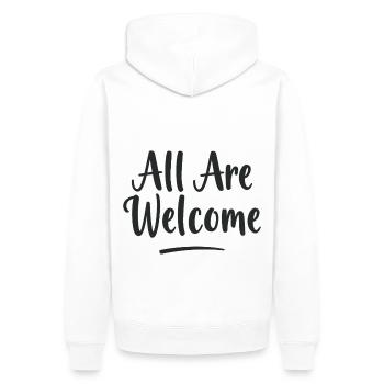 Tous sont les bienvenus - Sweat à capuche Premium bio Homme - blanc - Dos - Nico (187cm)