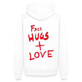 Free Hugs plus Love in red like love - Men’s Premium Organic Hoodie - white - Back - Nico (187cm)