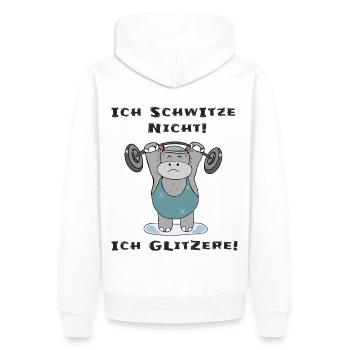 Ich schwitze nicht ich glitzere Dickes Nilpferd - Männer Premium Bio Hoodie - Weiß - Hinten - Nico (187cm)