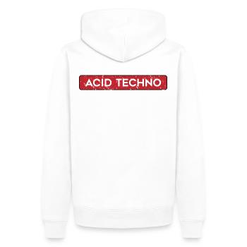 Acid Techno 303 Rave | Dark Hard Acid Techno - Sweat à capuche Premium bio Homme - blanc - Dos - Nico (187cm)