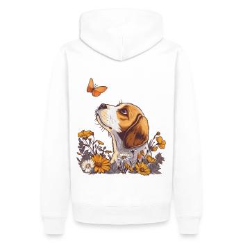 Beagle avec papillon - Sweat à capuche Premium bio Homme - blanc - Dos - Nico (187cm)