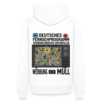Deutsches TV - Werbung und Müll - Männer Premium Bio Hoodie - Weiß - Hinten - Nico (187cm)