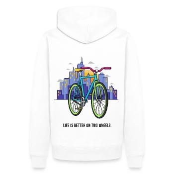 Life is better on two Wheels - Men’s Premium Organic Hoodie - white - Back - Nico (187cm)