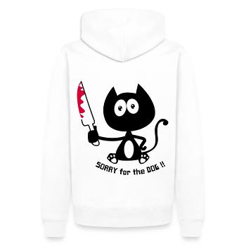 Chat meurtrier, chat tueur, humour de chat ! - Sweat à capuche Premium bio Homme - blanc - Dos - Nico (187cm)