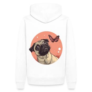 Mops mit Schmetterling - Männer Premium Bio Hoodie - Weiß - Hinten - Nico (187cm)