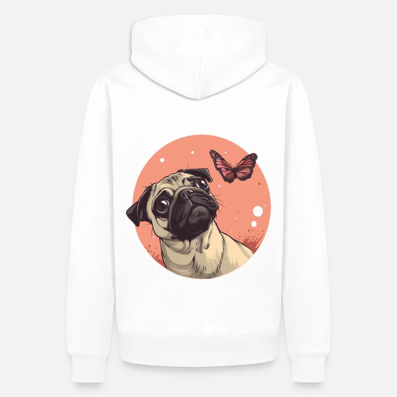 Mops mit Schmetterling - Männer Premium Bio Hoodie - Weiß