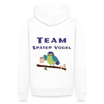 Late Bird Morning Grouch Sleep Shirt - Men’s Premium Organic Hoodie - white - Back - Nico (187cm)