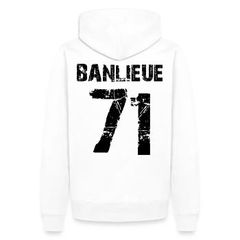 banlieue 71 - Sweat à capuche Premium bio Homme - blanc - Dos - Nico (187cm)