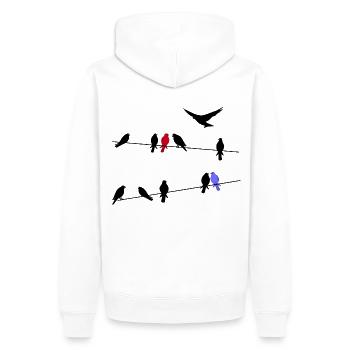 Oiseau oiseaux migrateurs noirs sur une ligne électrique - Sweat à capuche Premium bio Homme - blanc - Dos - Nico (187cm)