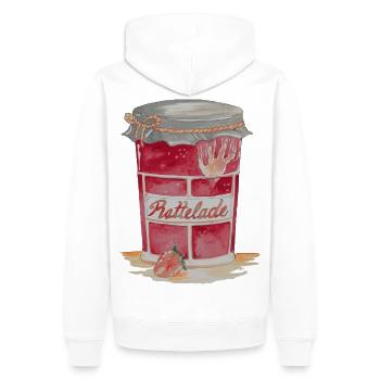 Ratfoodz' Rattelade (Backprint) by RatzDesign - Männer Premium Bio Hoodie - Weiß - Hinten - Nico (187cm)