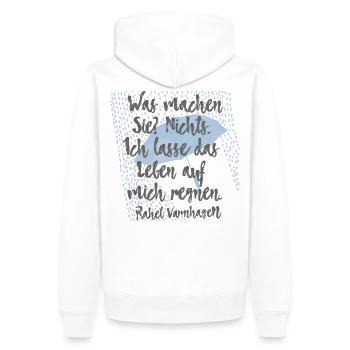 Ich lasse das Leben auf mich regnen – Varnhagen 2 - Männer Premium Bio Hoodie - Weiß - Hinten - Nico (187cm)