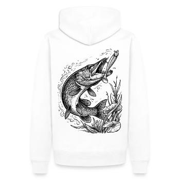 Brochez sur un softbait | Collection Classique - Sweat à capuche Premium bio Homme - blanc - Dos - Nico (187cm)