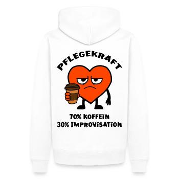 Pflegekraft 70% Koffein 30% Improvisation - Männer Premium Bio Hoodie - Weiß - Hinten - Nico (187cm)